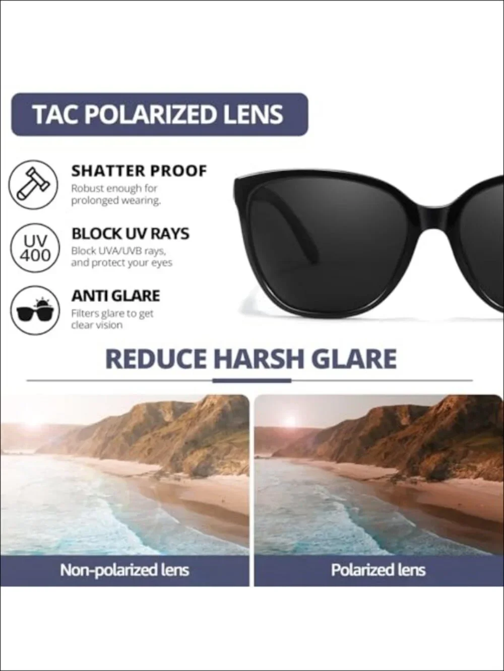 Polarized Square Retro Sunglasses with Gold Accents UV400 Full Frame
